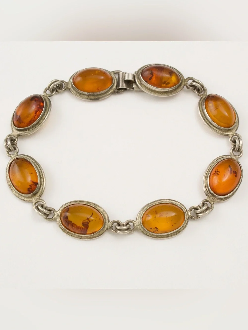 Vintage Baltic Amber Sterling Silver Link Bracelet